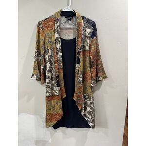 Stella & Julie Navy Blue Dress and Paisley Metallic Cardigan Set Size 4